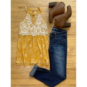 Juniors' Rewind Crochet Front Choker Neck Tank